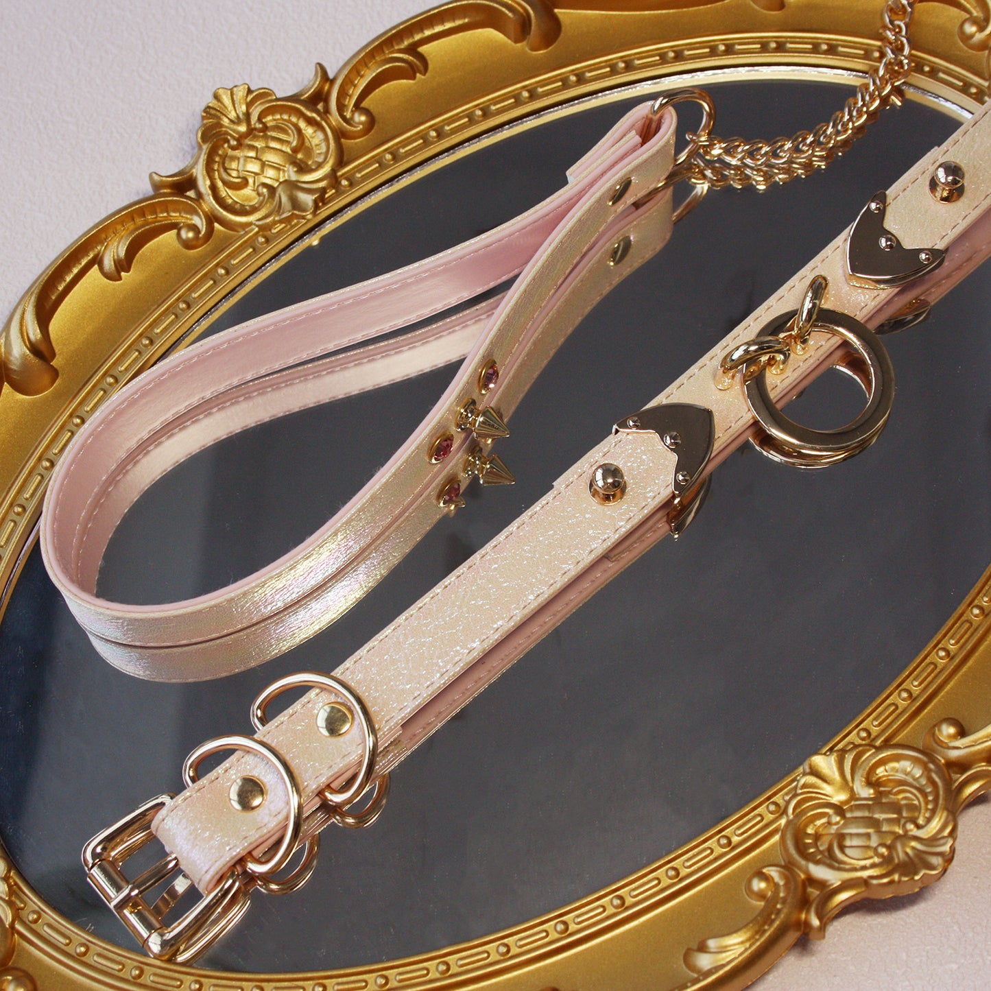 Three Rings Flash Pink BDSM Restraint Collar with Lead