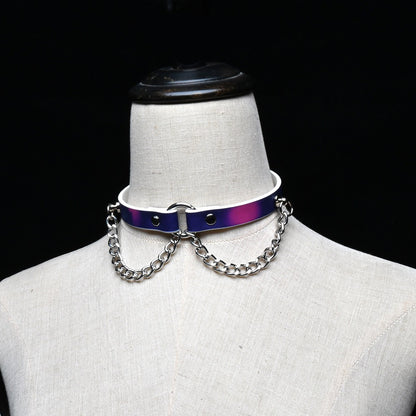 Heat-Sensitive Color-Changing BDSM Collar with Dangling Chains & Leash