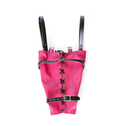 BDSM Back Bondage Leather Lace Up Adjustable Armbinder Restraint Black/White/Red/Rosered