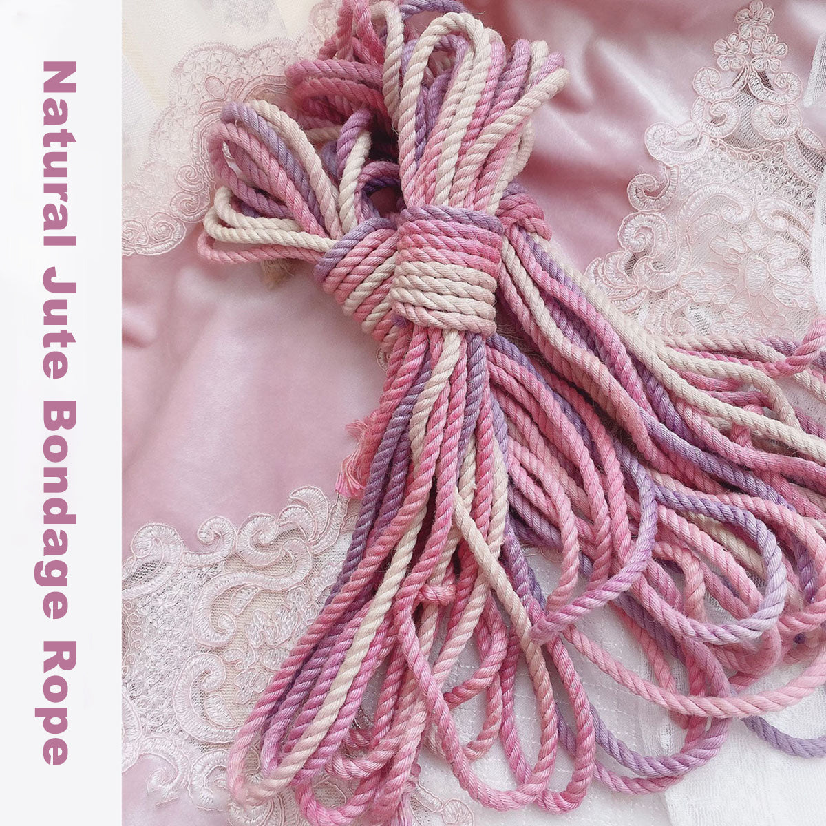Purple pink gradient 6mm jute Shibari rope hand-braided pre-treated
