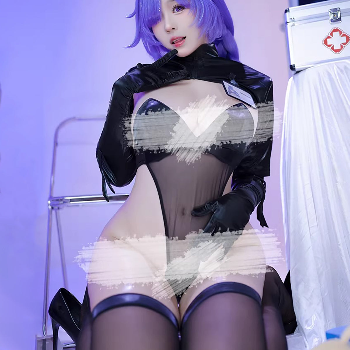 Azur Lane Mogador Dark Nurse High-Leg Bodysuit Cosplay Set with Mask