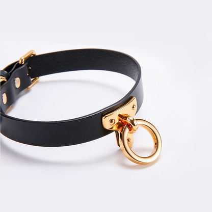 O-Ring Real Leather Collar with Leash