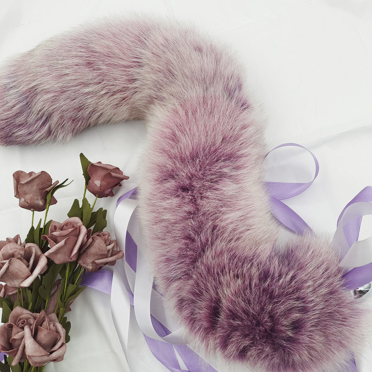 Luxurious Purple Fluffy Tail Stainless Butt Plug For Pet Play - Customizable Tail Length & Plug Size