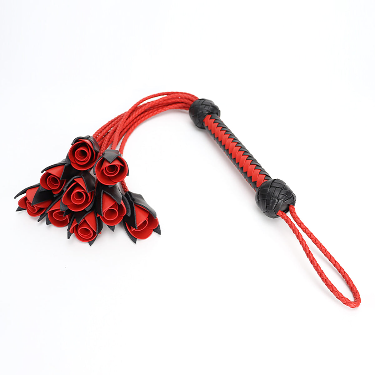 Handmade Red Rose Leather Flogger with 9 Braided Tails