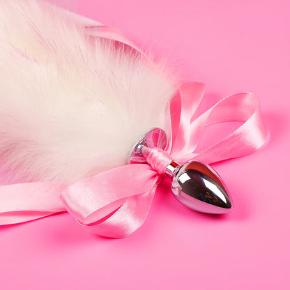 Cute Bow-Knot Fox Tail Stainless Steel Anal Plug