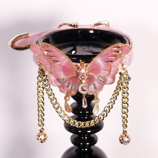 Eye-Catching Pink Butterfly Bondage Collar – Delicate Yet Daring