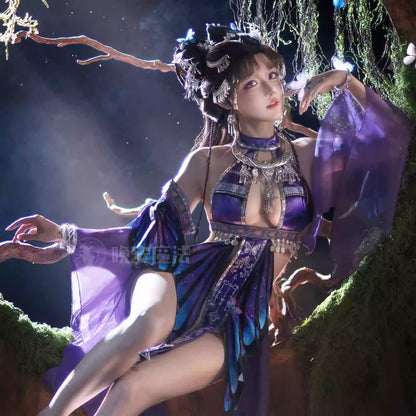 Enchanting Purple Sheer-Sleeve Sexy Chinese-Style Hanfu Dress with Silver Accents