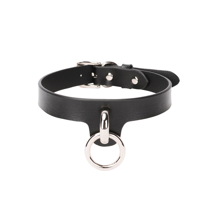 Two Big O-Rings Real Leather BDSM Collar