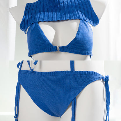 Boldly Exposed Sexy Knit Sweater Bikini Cosplay Lingery Vibrant blue