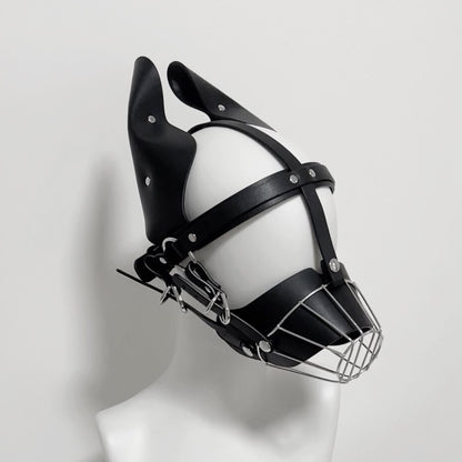 Human Muzzle Metal Pet Play with Metal Cage