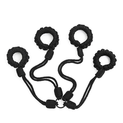 Handmade Shibari Rope Adjustable Handcuffs&Ankle Cuffs Set Black