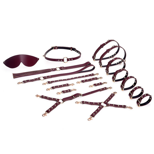 Luxury Burgundy Vegan Leather Bondage Kit 12 Piece