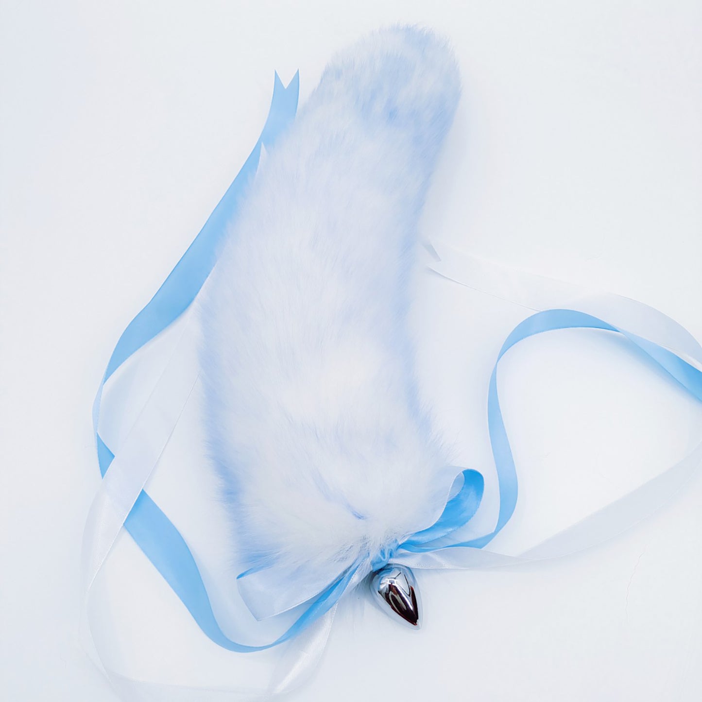 Fluffy Ice Blue and white Tail Anal Butt Plug - Customizable Tail Length & Plug Size