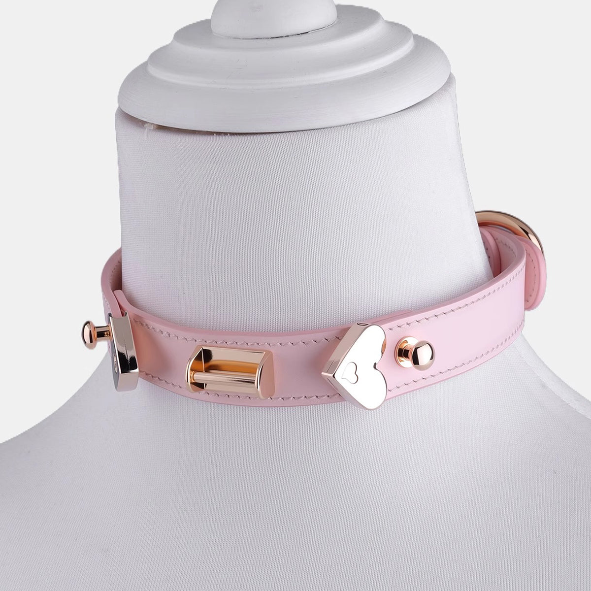 Blushing Devotion - Premium Pink Leather Heart Collar & Leash Set