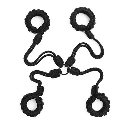 Handmade Shibari Rope Adjustable Handcuffs&Ankle Cuffs Set Black