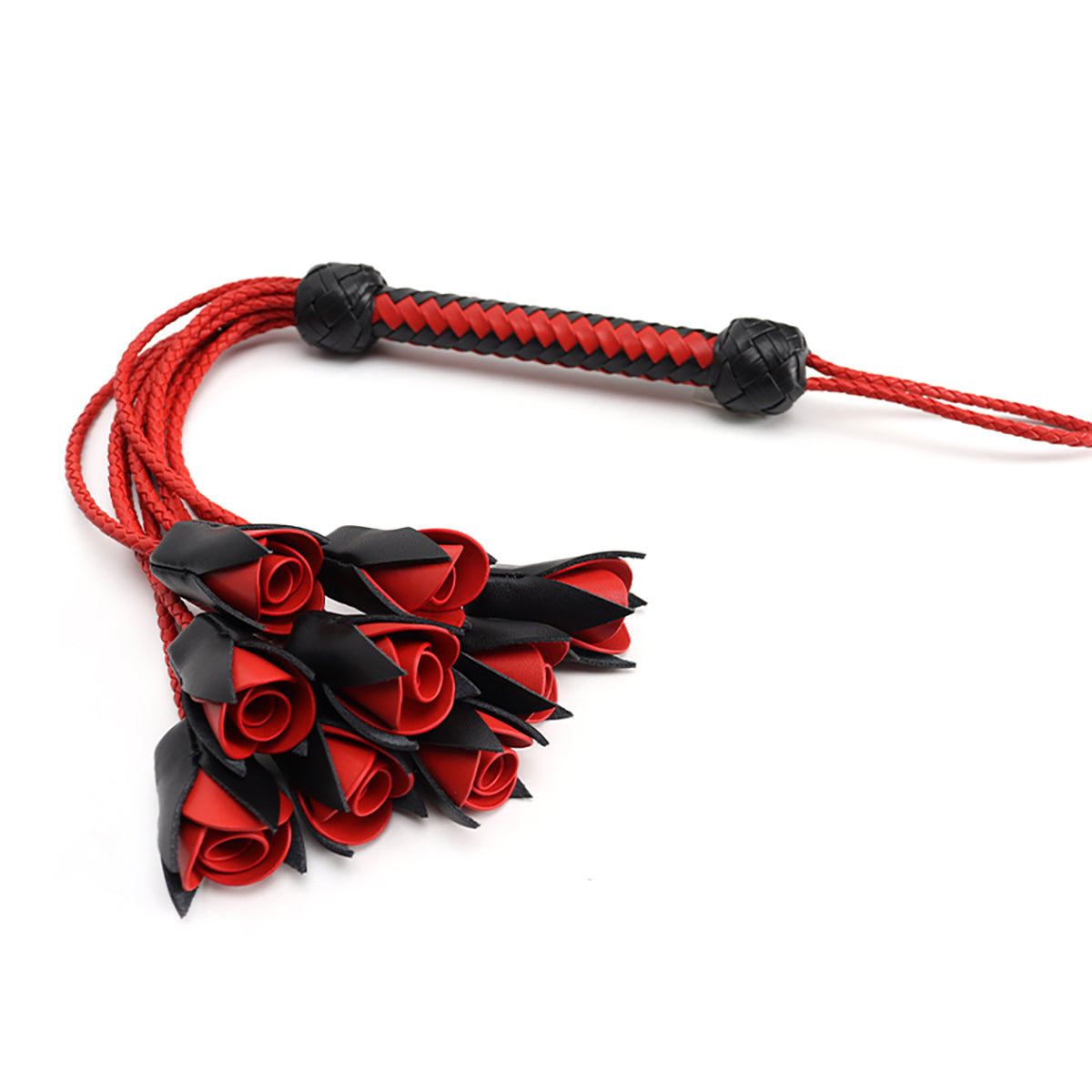 Handmade Red Rose Leather Flogger with 9 Braided Tails