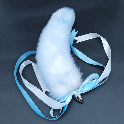 Fluffy Ice Blue and white Tail Anal Butt Plug Animal Cosplay Fox Tail sexymaker Fluffy Ice Blue and white Tail Anal Butt Plug Animal Cosplay Fox Tail sexymaker