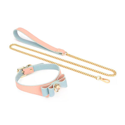 Cute Bow Design Leather BDSM Collar with Leash