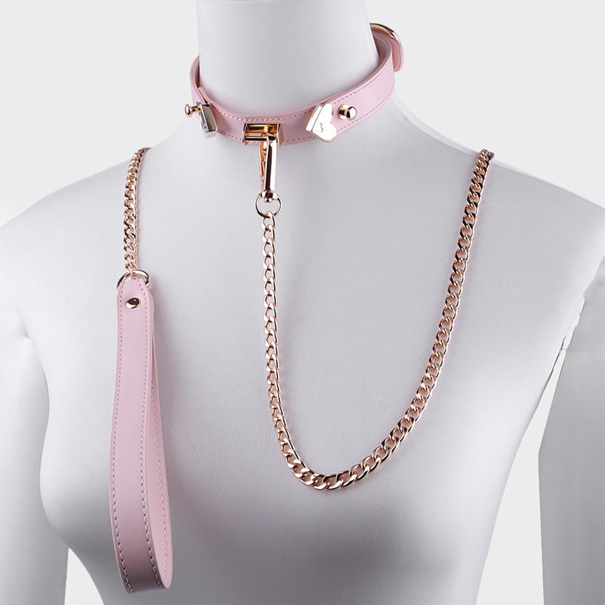Blushing Devotion - Premium Pink Leather Heart Collar & Leash Set
