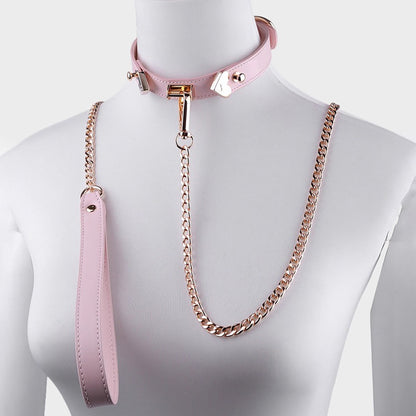 Blushing Devotion - Premium Pink Leather Heart Collar & Leash Set