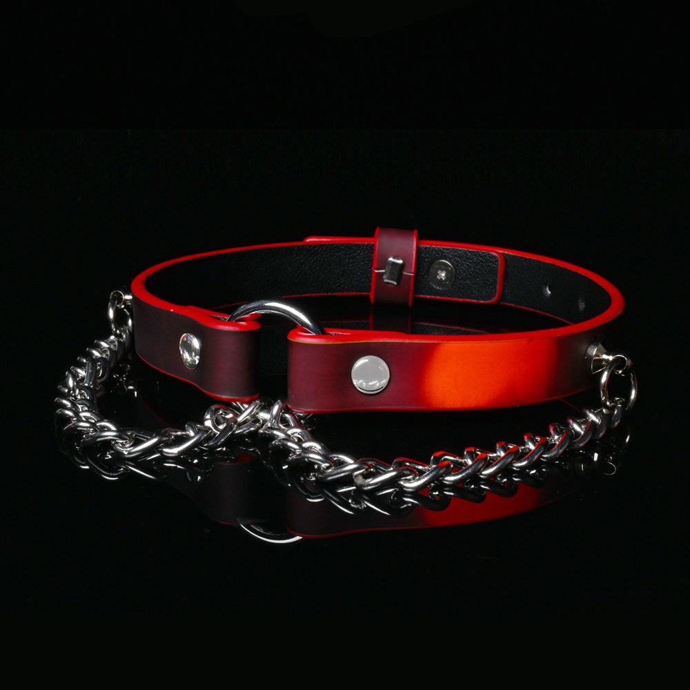Heat-Sensitive Color-Changing BDSM Collar with Dangling Chains & Leash
