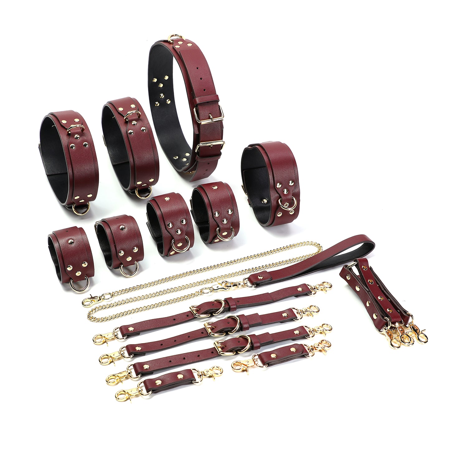 Deluxe Burgundy Vegan Leather Restraint Set 11-Piece