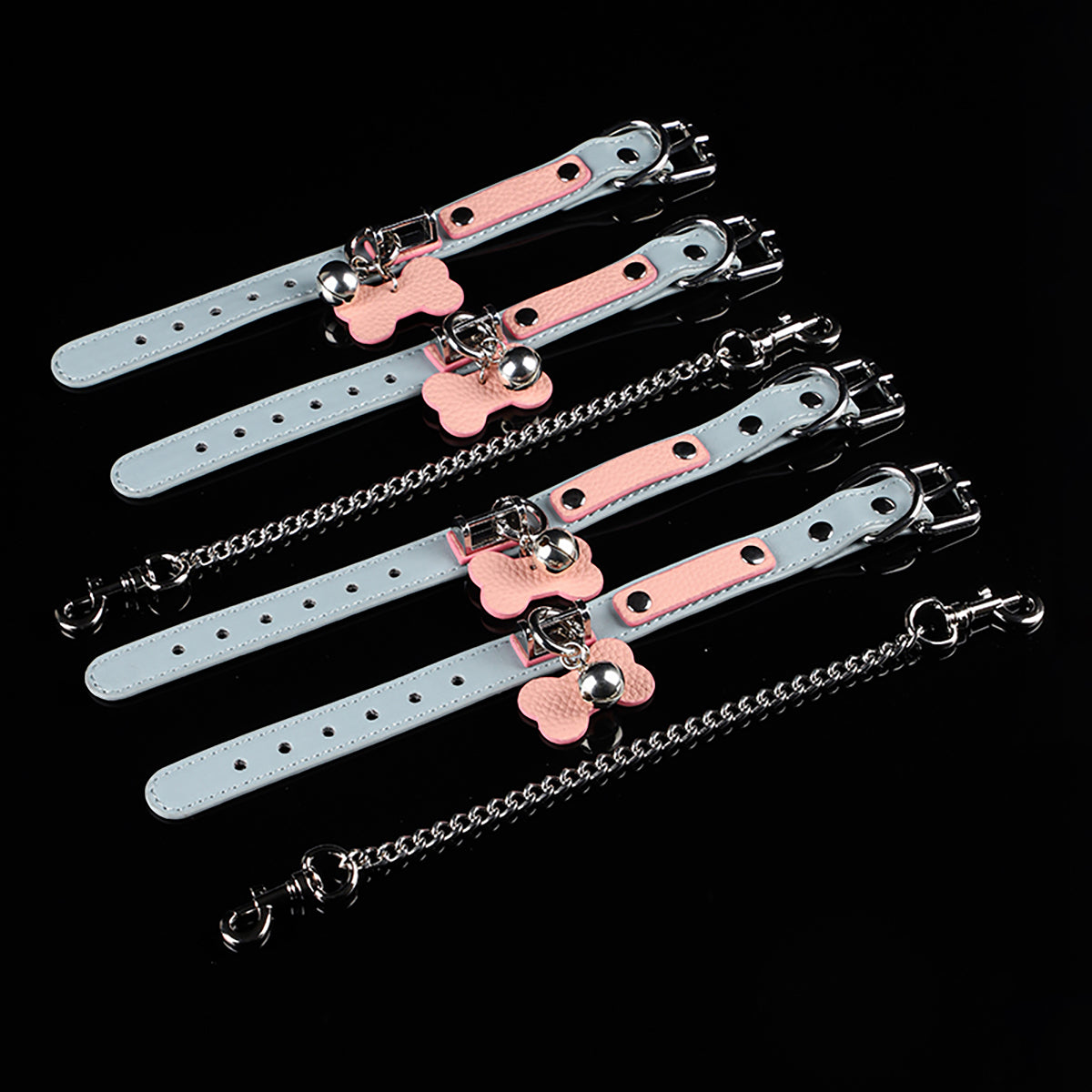 High-Quality Genuine Leather Bondage Handcuffs/Ankle Cuffs – Light Blue x Pink