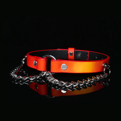 Heat-Sensitive Color-Changing BDSM Collar with Dangling Chains & Leash