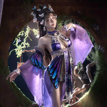 Enchanting Purple Sheer-Sleeve Sexy Chinese-Style Hanfu Dress with Silver Accents