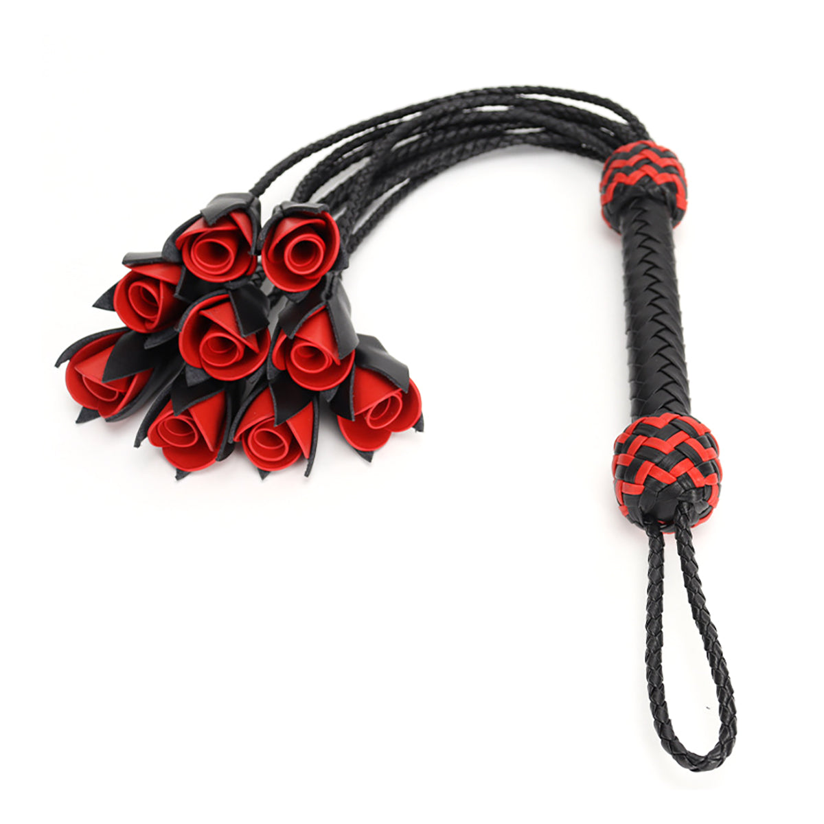 Handmade Red Rose Leather Flogger with 9 Braided Tails