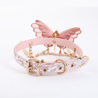 Eye-Catching Pink Butterfly Bondage Collar – Delicate Yet Daring