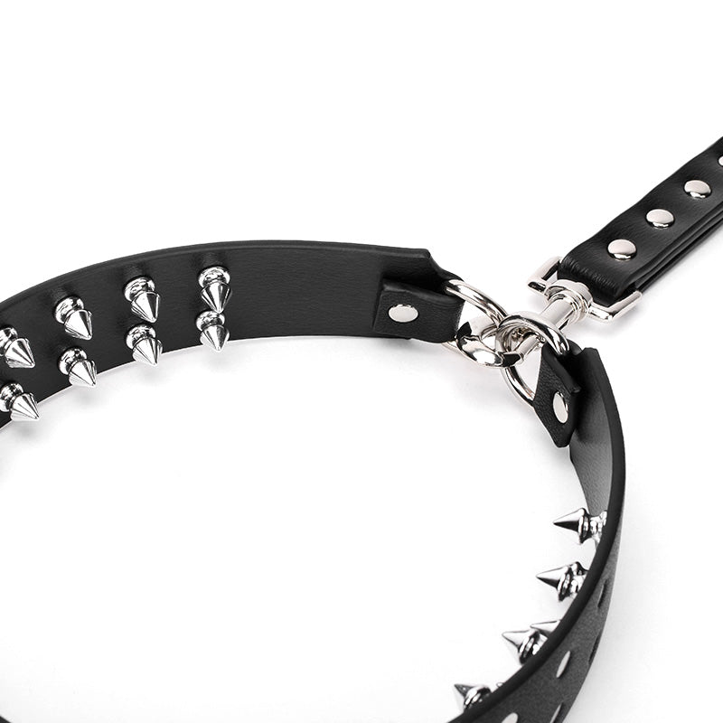 Reversible Use Silver Rivets Real Leather Collar