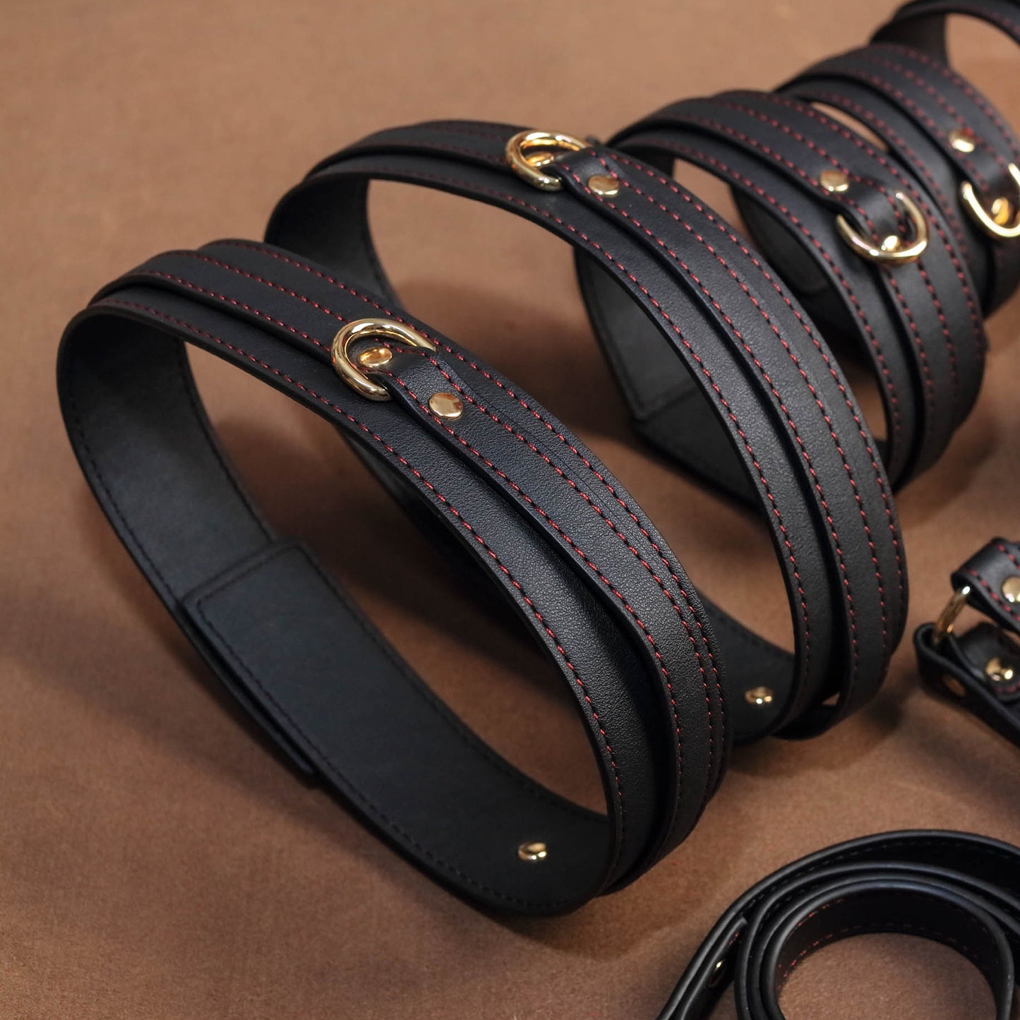 Night Black PU Leather Bondage Set with Storage Bag 7 Piece