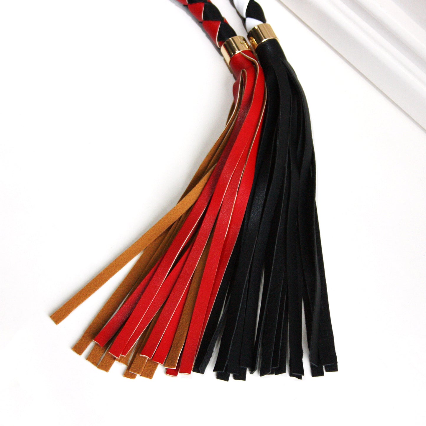 BDSM Spanking Cowhide Leather Whip 90cm/35.4" RedxBlack / WhitexBlack