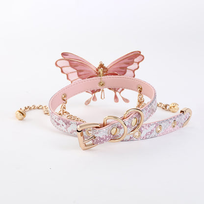 Eye-Catching Pink Butterfly Bondage Collar – Delicate Yet Daring