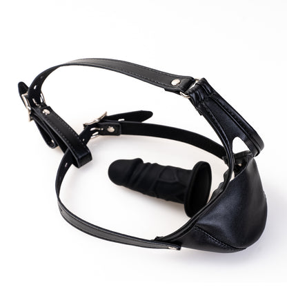 Deep Throat Fetish Hood: Vegan Leather Dildo Gag Mask