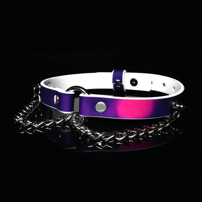 Heat-Sensitive Color-Changing BDSM Collar with Dangling Chains & Leash