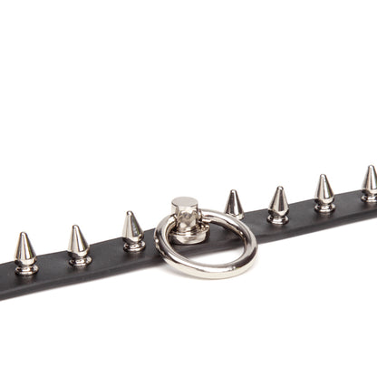 Big O-Ring Real Leather Spiked Collar with Leash