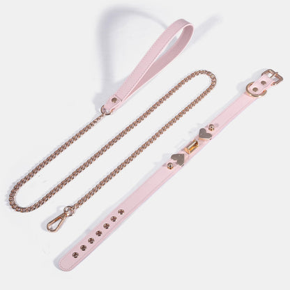 Blushing Devotion - Premium Pink Leather Heart Collar & Leash Set