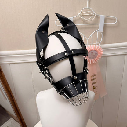 Human Muzzle Metal Pet Play with Metal Cage