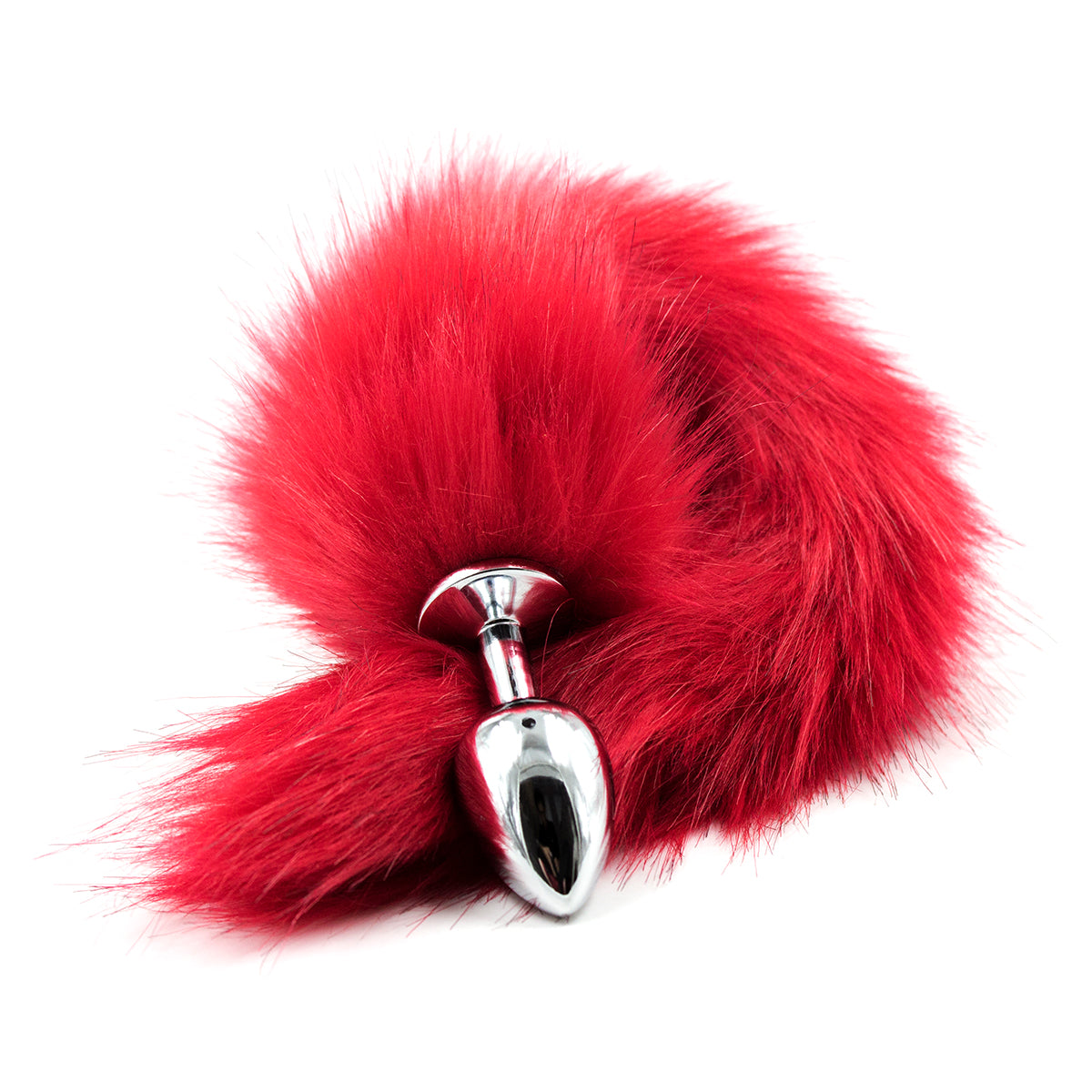 Stainless Steel Anal Butt Plug Faux Fur Fox Tail Red