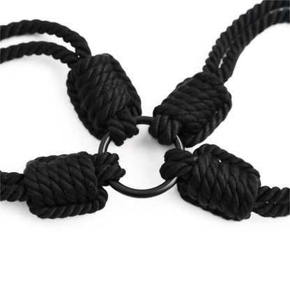 Handmade Shibari Rope Adjustable Handcuffs&Ankle Cuffs Set Black