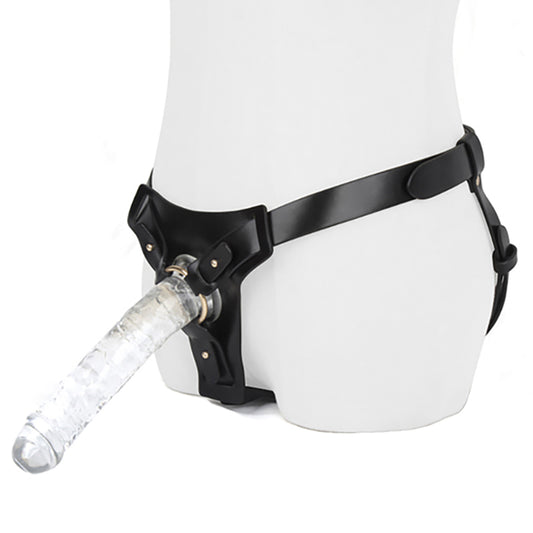 Soft PU Leather Strap on Harness with Dildo Black