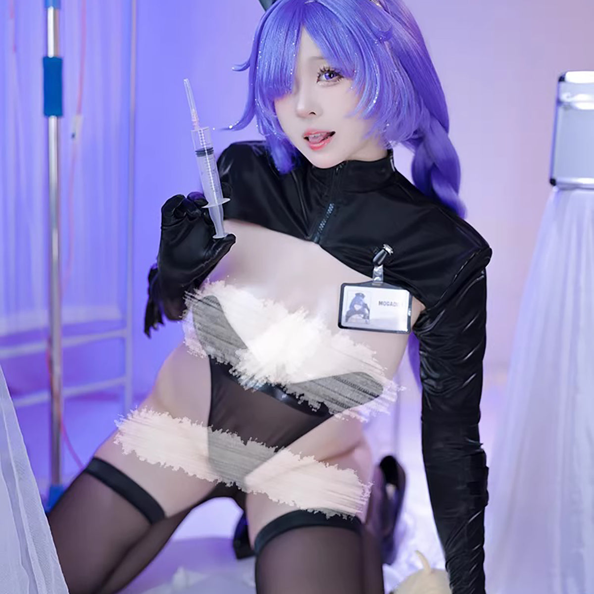 Azur Lane Mogador Dark Nurse High-Leg Bodysuit Cosplay Set with Mask
