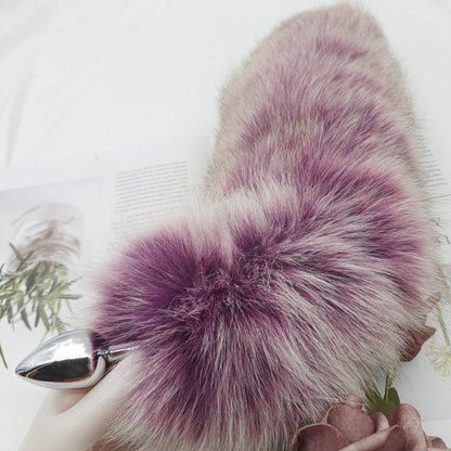 Luxurious Purple Fluffy Tail Stainless Butt Plug For Pet Play - Customizable Tail Length & Plug Size