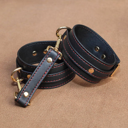 Night Black PU Leather Bondage Set with Storage Bag 7 Piece