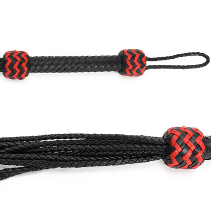 Handmade Red Rose Leather Flogger with 9 Braided Tails