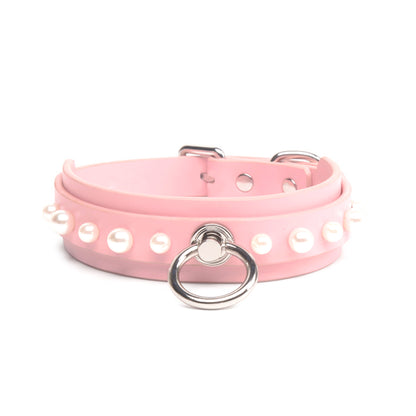 Real Leather BDSM Collar with Pearl