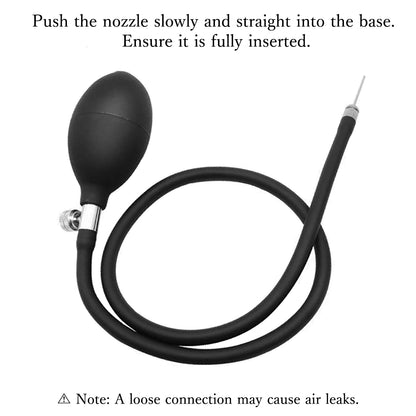 Black expandable inflatable silicone anal plug with detachable air pump for customizable stretching and public play by Sexy Maker.