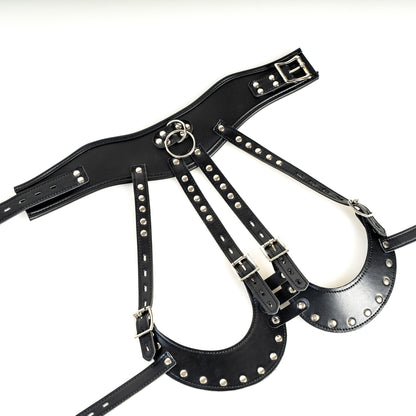 Seductive Studded Open-Bust Harness with O-Ring Collar